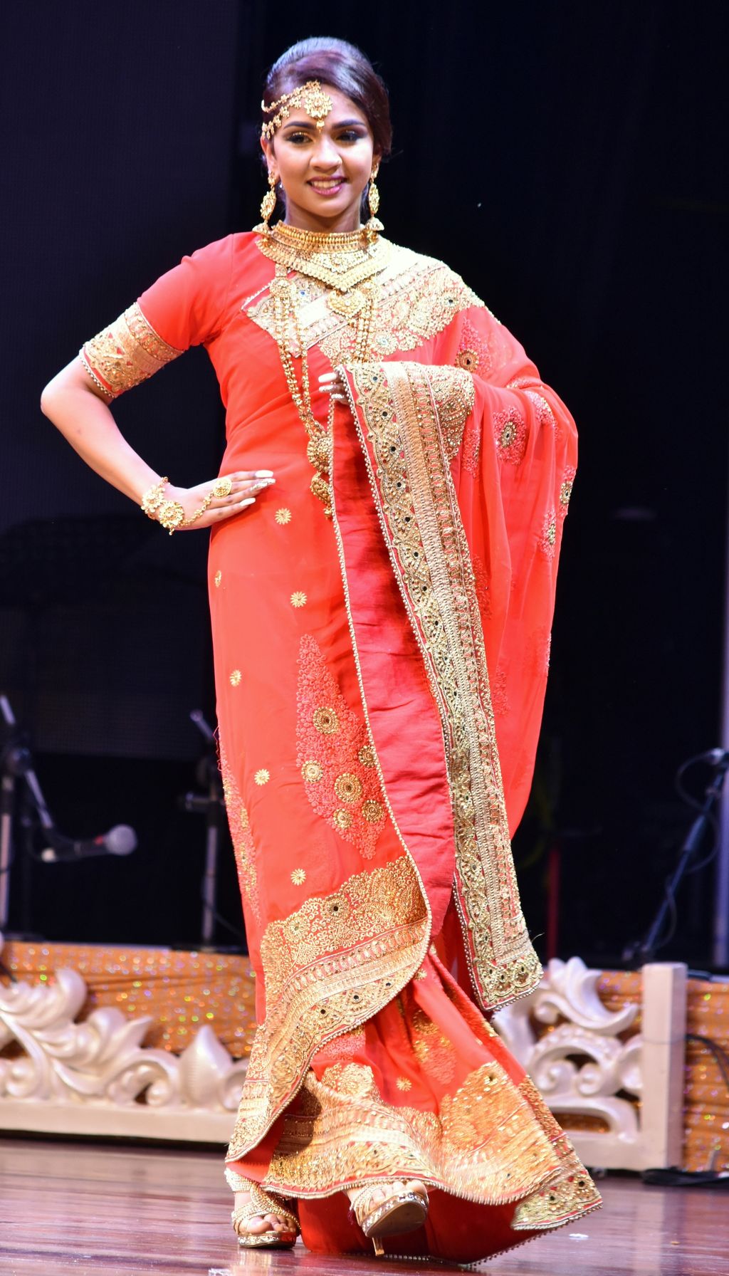 Miss Photogenic Marina Mohan models her sari during the competition.