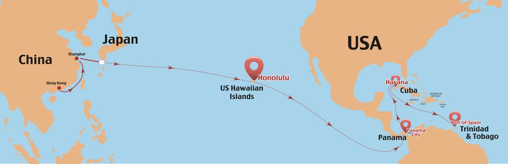 The route the Galleons Passage will take to get to T&T.