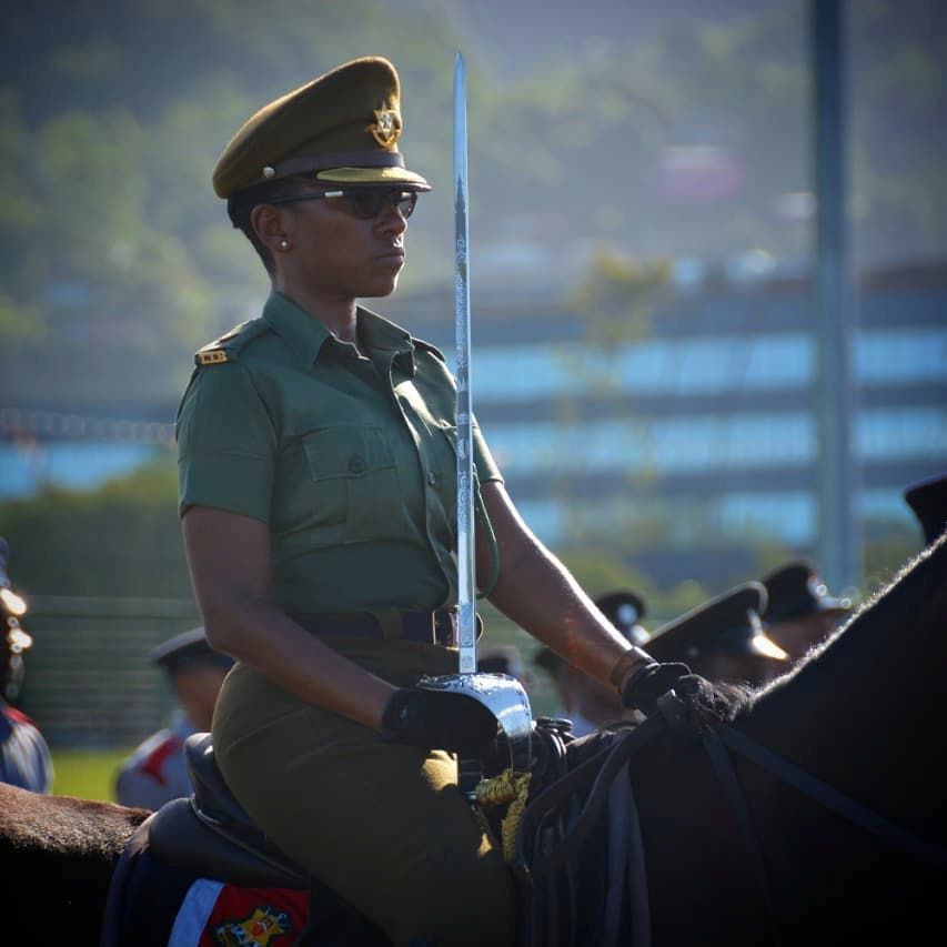 Major Josette McLean, Commanding Officer of the Support and Service Battalion, during the Independence Day Parade rehearsals at the Queen’s Park Savannah in Port-of-Spain on Sunday. Major McLean will hold the position of Parade Adjutant at Friday’s 56th Independence Day Parade.