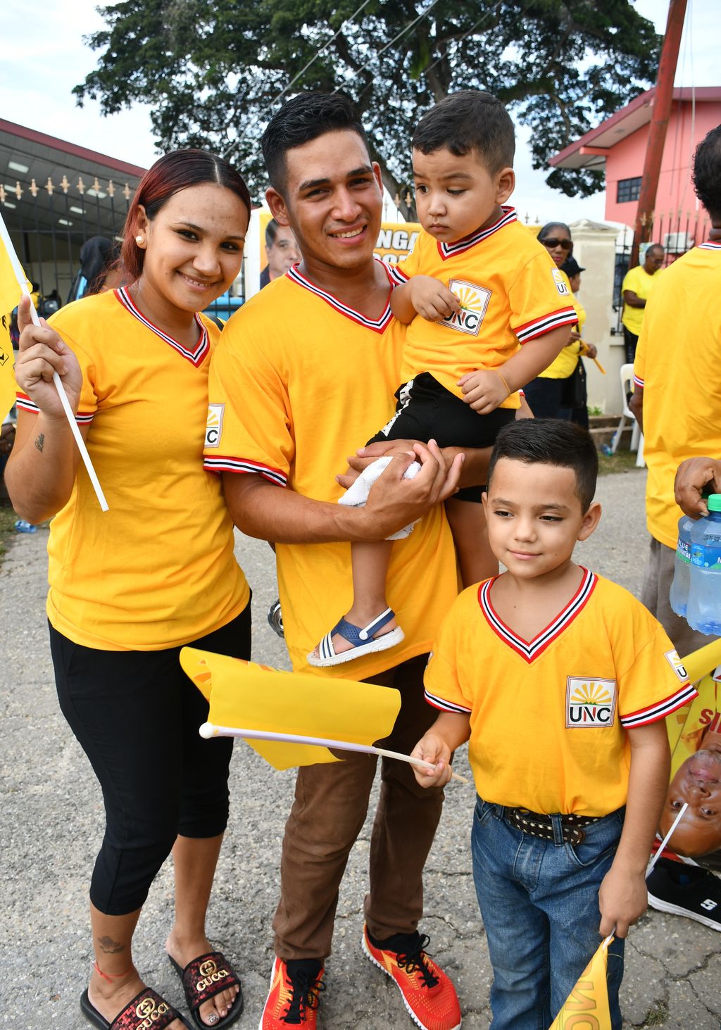 Yelismar del Carmen Matheus, left, Sanchez Salazar and their children at the UNC rally yesterday. 