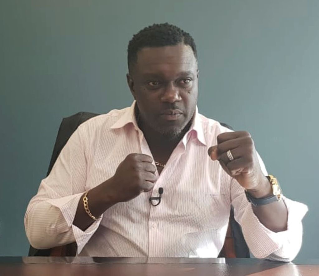 PSA President Watson Duke strikes a boxing pose during his press conference at his office in Port-of-Spain, yesterday.