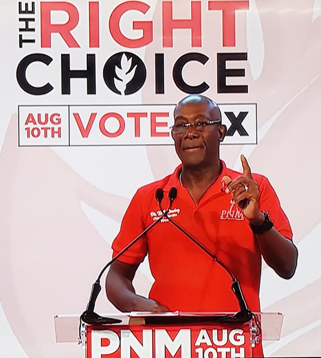 Prime Ministr Dr Keith Rowley adddress supporters during the PM’s Campaign  Meeting in Diego Martin last night.