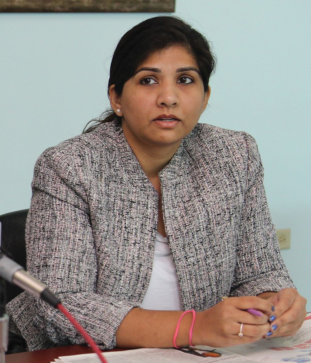 UNC Senator Jayanti Lutchmedial  speakS during a news conference  at the Opposition Office on Charles Street, Port-of-Spain.