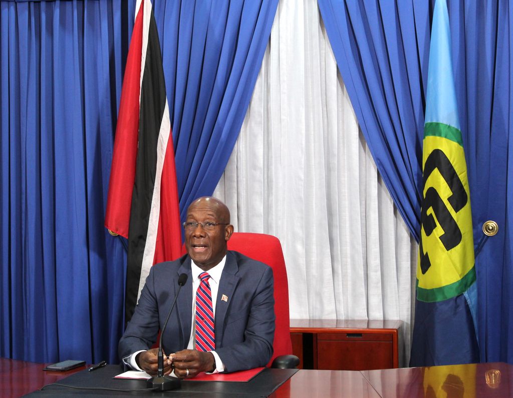 Prime Minister of Trinidad and Tobago, Dr the Hon Keith Rowley, speaking at the first African-Caribbean Community (CARICOM) Summit held virtually today, Tuesday 07 September 2021. (Image courtesy Office of the Prime Minister)