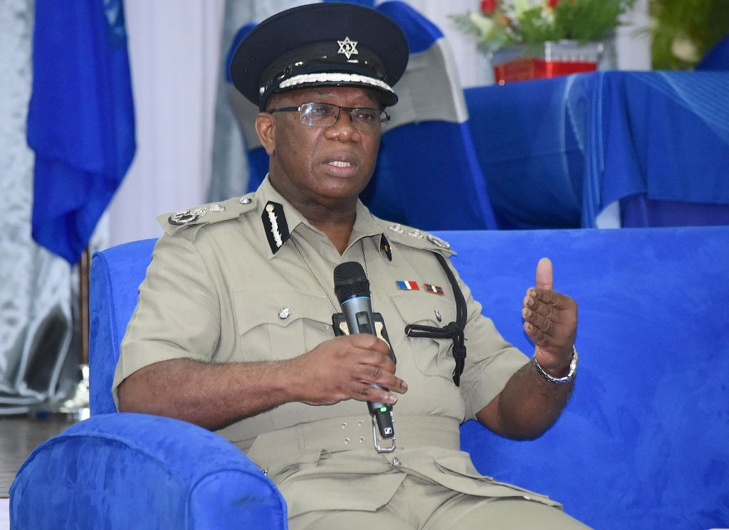 Acting Commissioner of Police  Mc Donald Jacob addresses the media during a briefing at the Police Training Academy, St James.