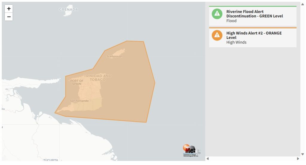 T&T remaisn under an orange-level High Winds alert.
