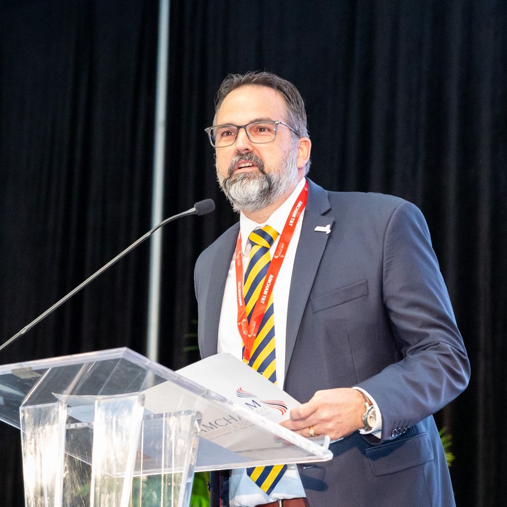 AMCHAM T&T president Stuart Franco delivers remarks at the organisation’s Economic Outlook Forum yesterday.