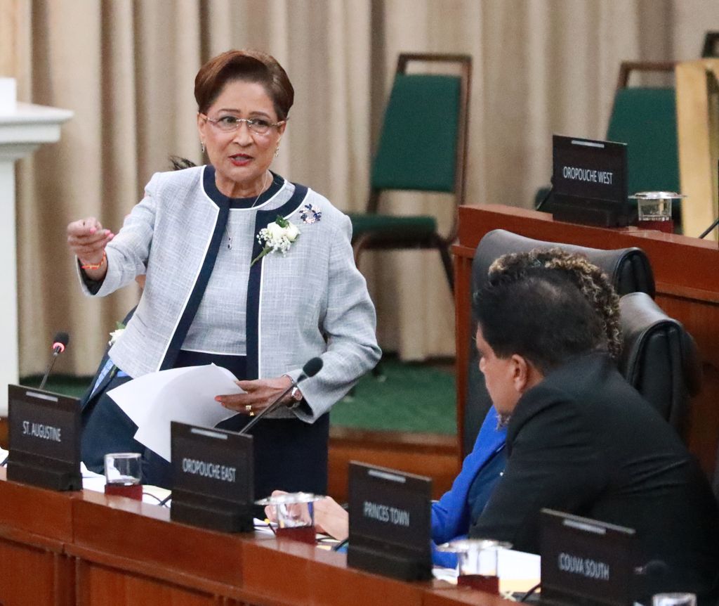 Opposition Leader Kamla Persad-Bissessar during a debate in Parliament.